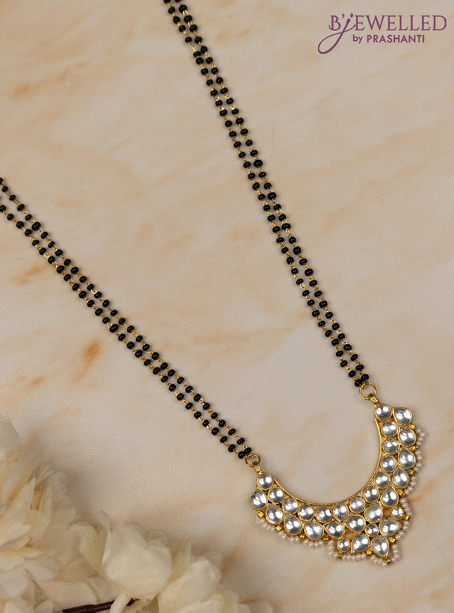 Mangalsutra double layer with kundan stones and pearl hanging  without earrings