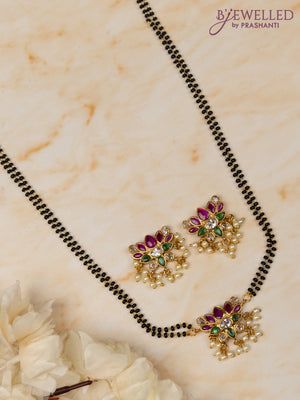 Mangalsutra double layer lotus design with kemp & kundan stones and pearl hangings