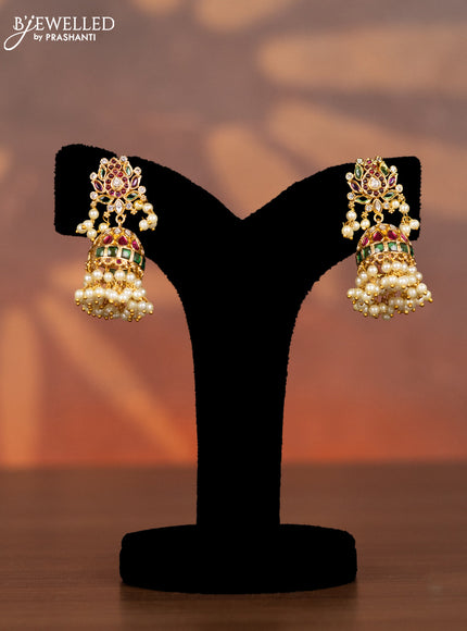 Antique necklace lotus design with kemp & kundan stones and pearl & golden beads hangings