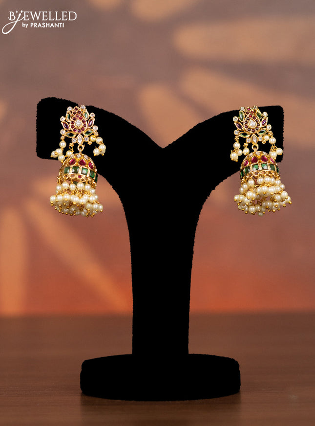 Antique necklace lotus design with kemp & kundan stones and pearl & golden beads hangings