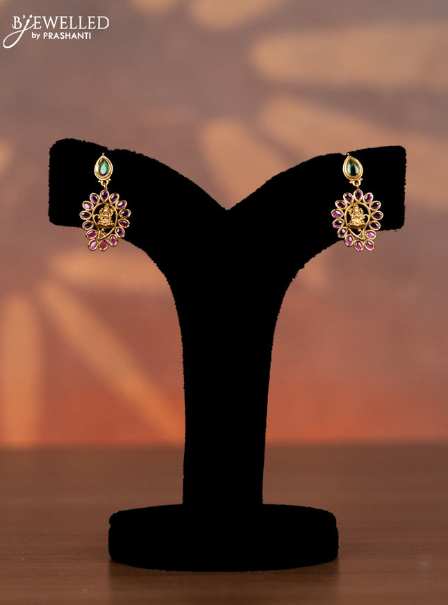 Antique necklace lakshmi design with kemp and cz stones
