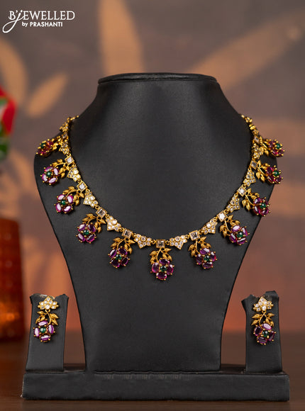 Antique necklace floral design with kemp and cz stones