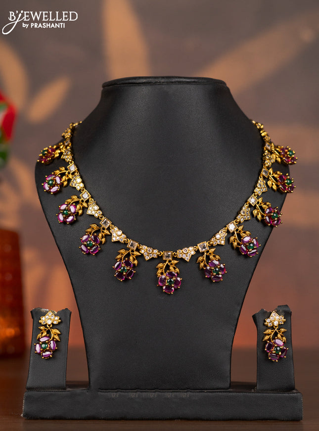 Antique necklace floral design with kemp and cz stones