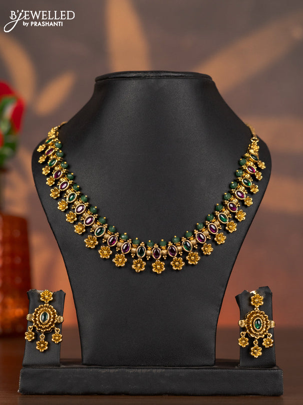 Antique necklace floral design with kemp stones