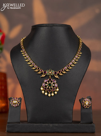 Antique necklace with kemp & cz stones and pearl hangings