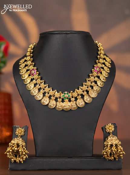 Antique necklace lakshmi kasu design stones kemp jadau stones