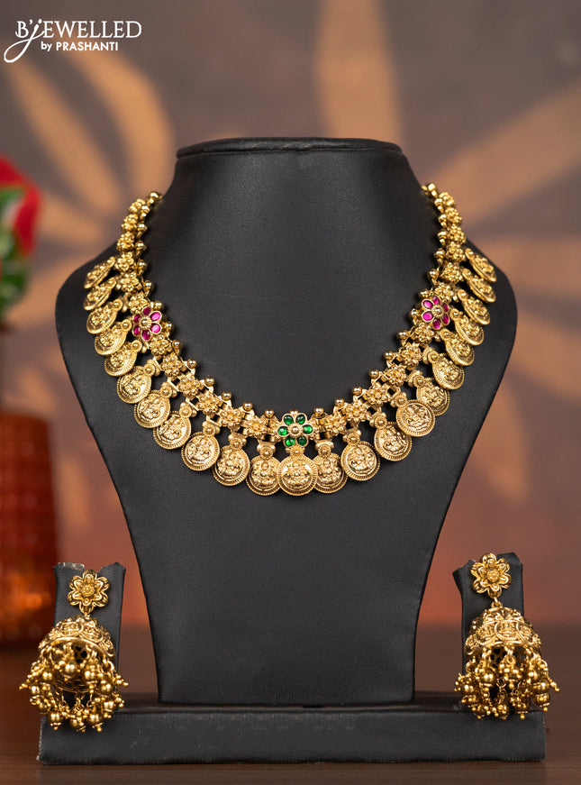 Antique necklace lakshmi kasu design stones kemp jadau stones