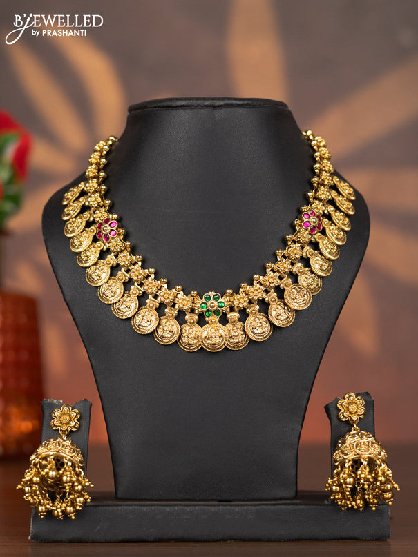 Antique necklace lakshmi kasu design stones kemp jadau stones