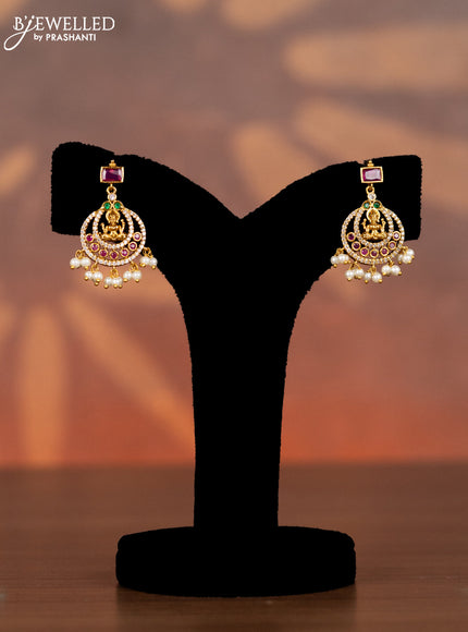 Antique necklace lakshmi design with kemp & cz stones and pearl hangings