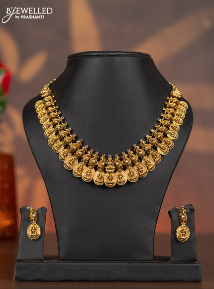 Antique necklace with lakshmi kasu design and ruby stones