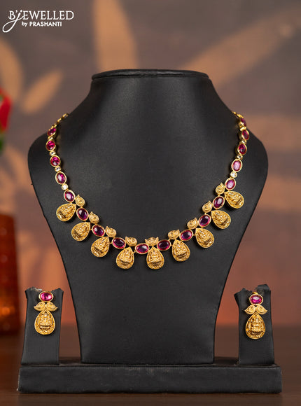 Antique necklace lakshmi design with ruby and cz stones