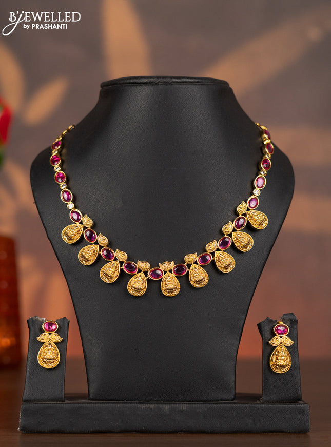 Antique necklace lakshmi design with ruby and cz stones