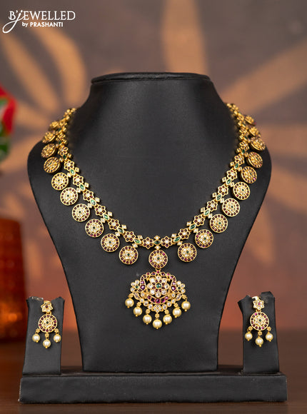 Antique necklace floral design with kemp & cz stones and pearl hangings