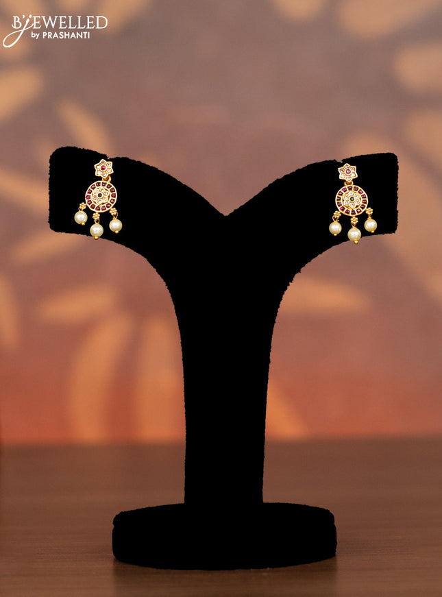 Antique necklace floral design with kemp & cz stones and pearl hangings