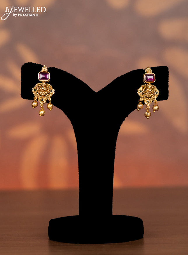 Antique necklace lakshmi design with kemp & cz stones and golden beads hangings