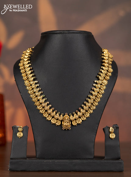 Antique necklace with lakshmi kasu design and kemp & cz stones