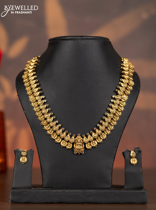 Antique necklace with lakshmi kasu design and kemp & cz stones