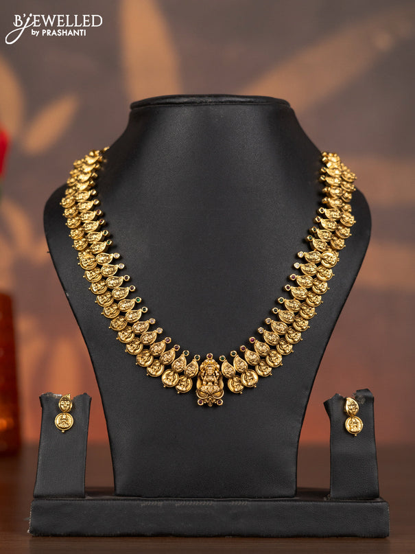 Antique necklace with lakshmi kasu design and kemp & cz stones