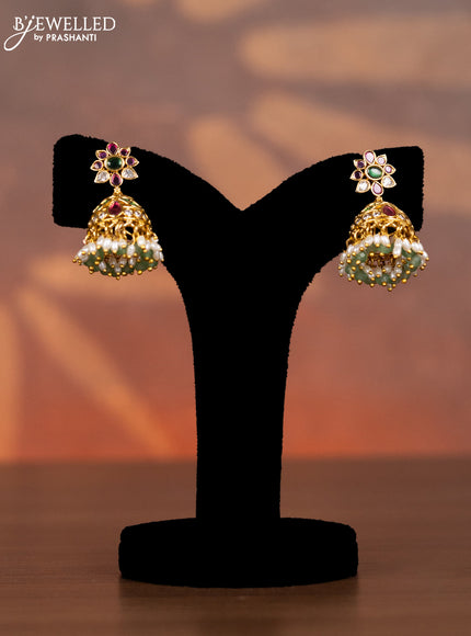 Antique necklace detachable pendant with kemp & cz stones and pearl & mint green beads hangings