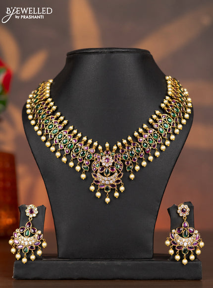 Antique necklace with kemp & cz stones and pearl hangings