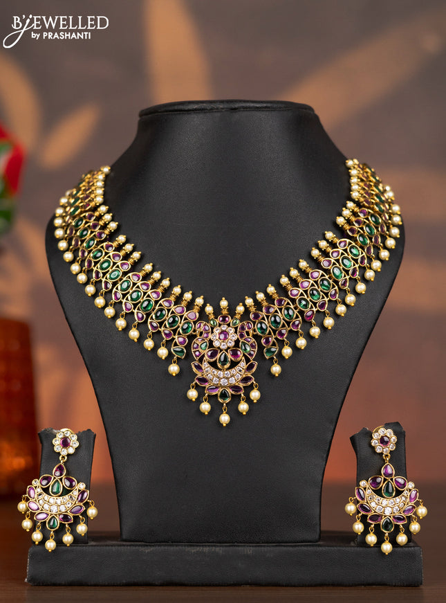 Antique necklace with kemp & cz stones and pearl hangings