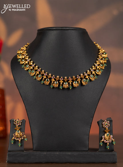 Antique necklace with kemp stones and mint green hangings