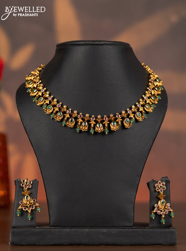 Antique necklace with kemp stones and mint green hangings