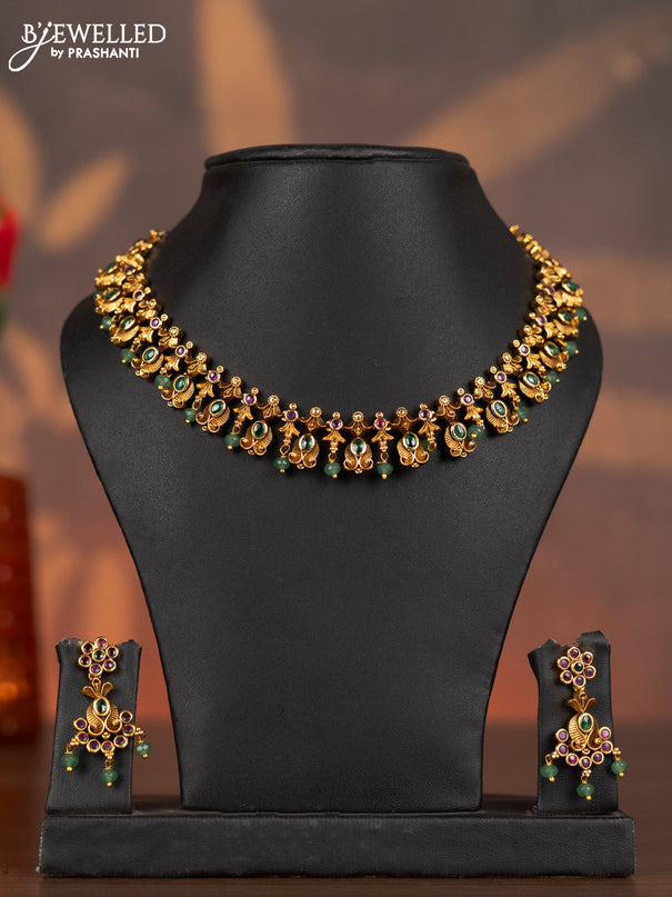Antique necklace with kemp stones and mint green hangings