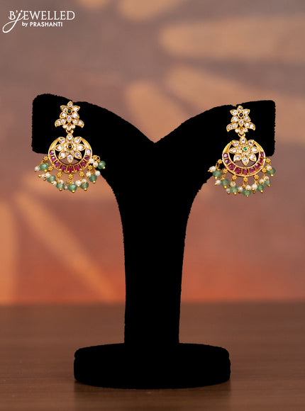 Antique necklace chandbali design with kemp & cz stones and pearl & mint green beads hangings