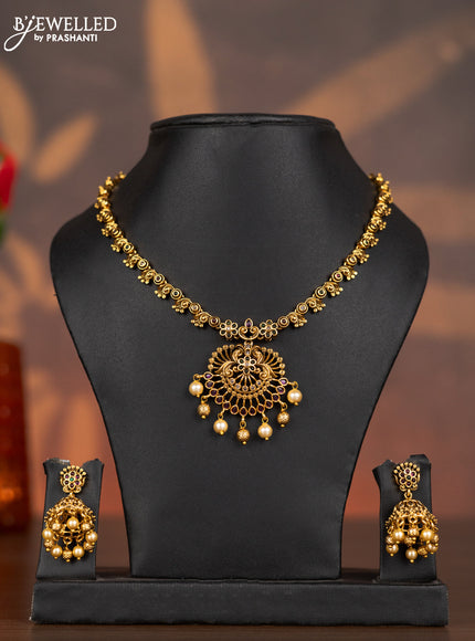 Antique necklace with kemp & cz stones and pearl & goldenn beads hangings