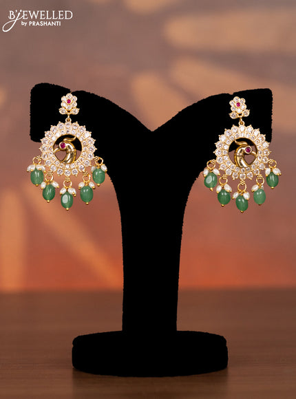 Antique necklace lakashmi kasu & peacock design with ruby & cz stones and pearl & mint green beads hangings