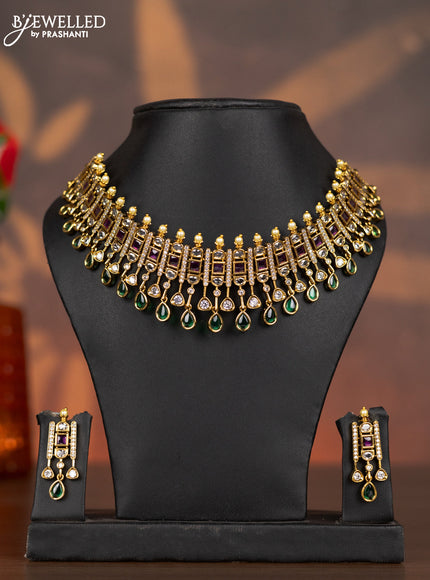 Antique necklace with kemp and kundan & cz stones