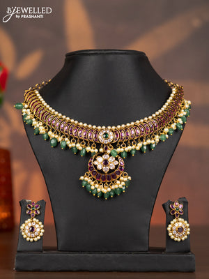 Antique necklace with kemp & cz stones and pearl & mint green beads hangings