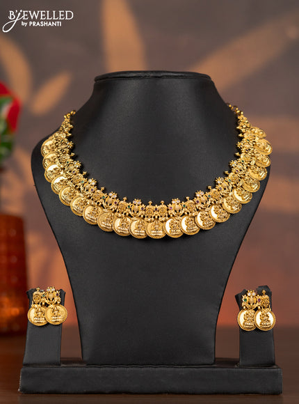 Antique necklace lakshmi kasu design with kemp and cz stones