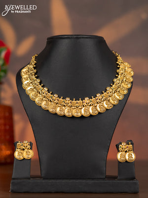 Antique necklace lakshmi kasu design with kemp and cz stones