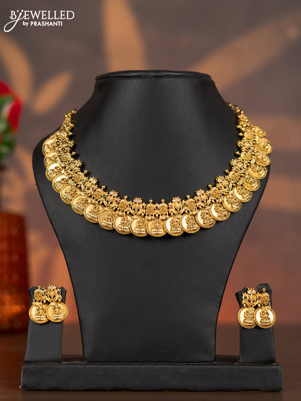 Antique necklace lakshmi kasu design with kemp and cz stones