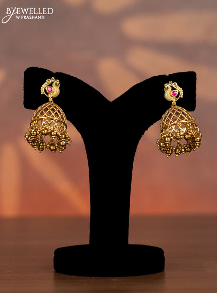 Antique necklace lakshmi kasu design with kemp jadau kundan stones and golden beads hangings