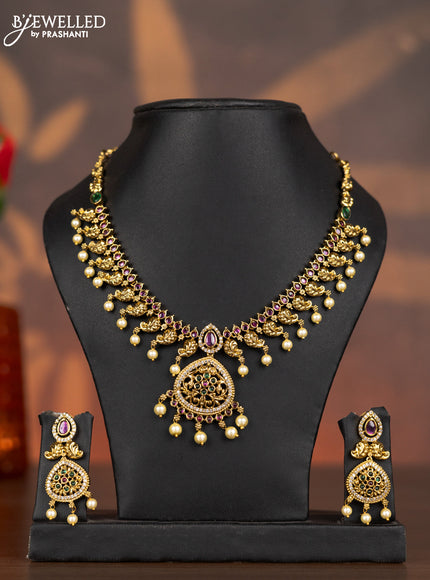 Antique necklace with kemp & cz stones and pearl hangings