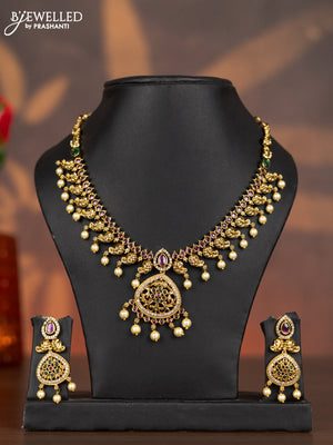 Antique necklace with kemp & cz stones and pearl hangings