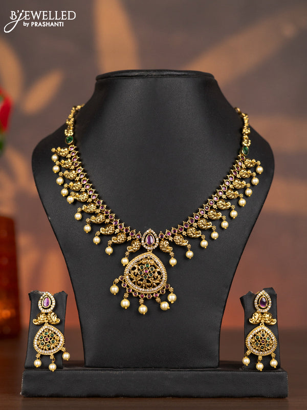 Antique necklace with kemp & cz stones and pearl hangings