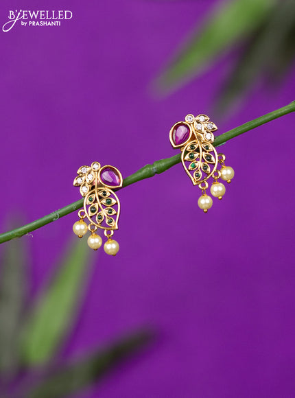 Antique earring with kemp & cz stones and pearl hangings