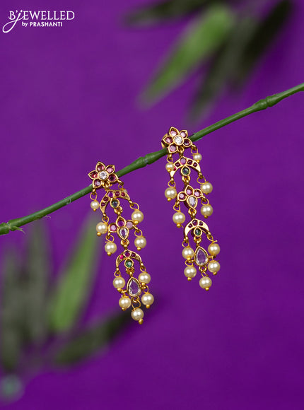 Antique earring with kemp & kundan stones and pearl hangings