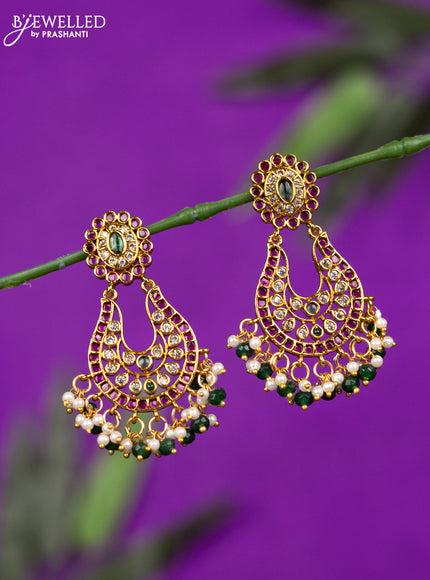 Antique earring with kemp & cz stones and pearl & green beads hangings