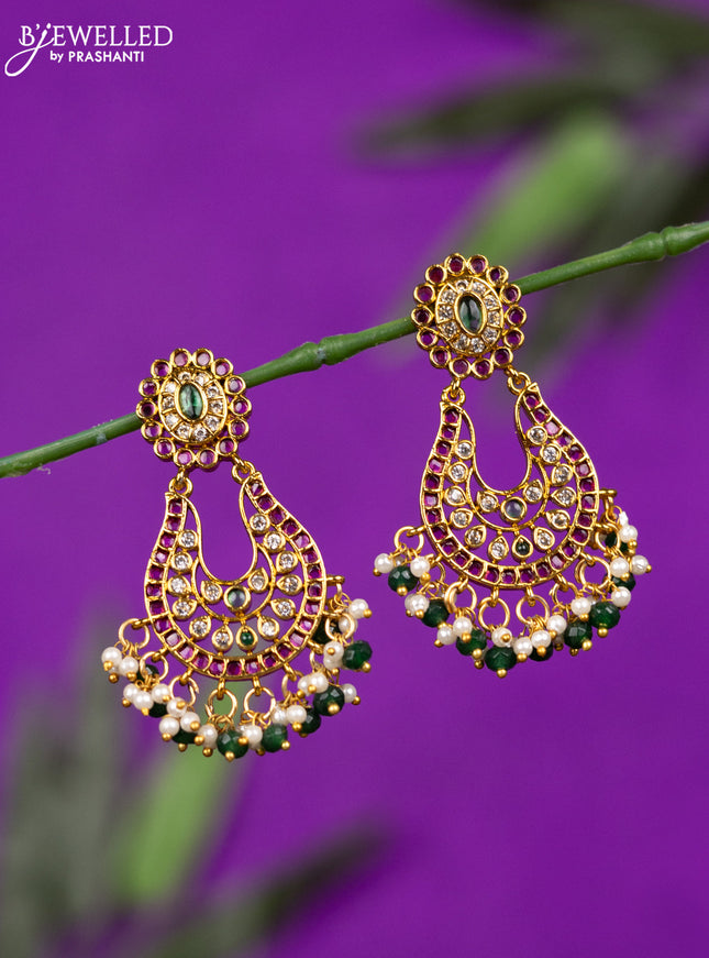 Antique earring with kemp & cz stones and pearl & green beads hangings