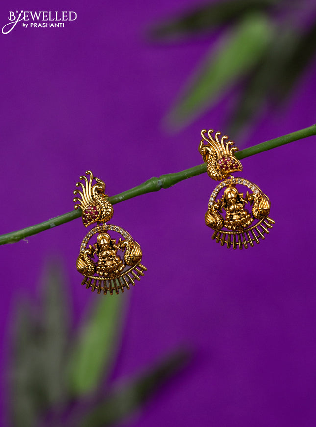 Antique earring lakshmi & peacock design with ruby and cz stones