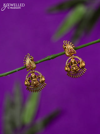 Antique earring lakshmi & peacock design with ruby and cz stones