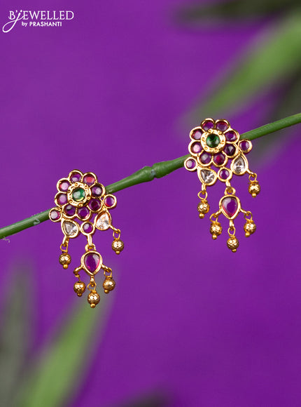 Antique earring with kemp & kundan stones and golden beads hangings