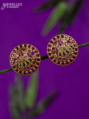 Antique earring peacock design with kemp and cz stones