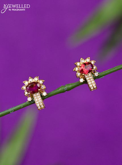 Antique earring with ruby and cz stones