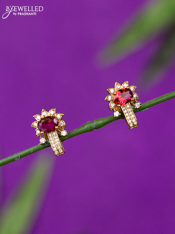 Antique earring with ruby and cz stones